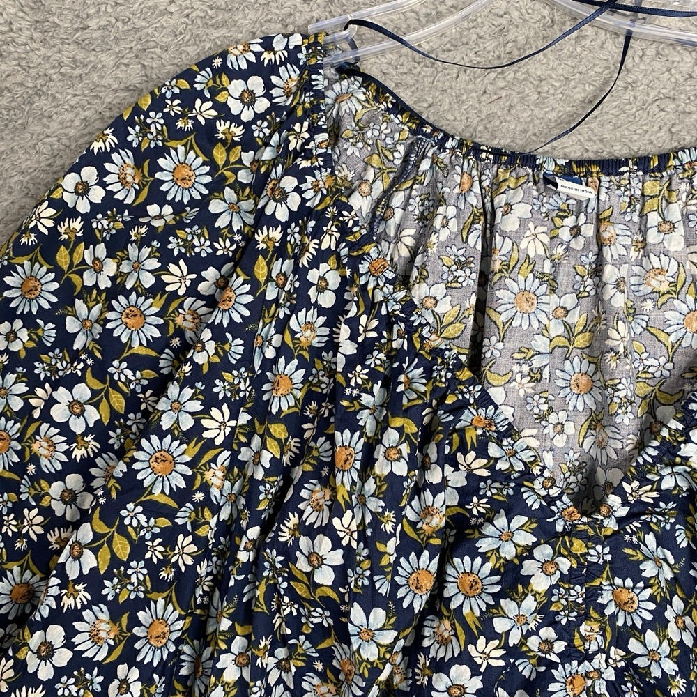Old Navy Floral Smocked Top Size 3X Blue Ruched Artsy Peasant NWT - Picture 3 of 11